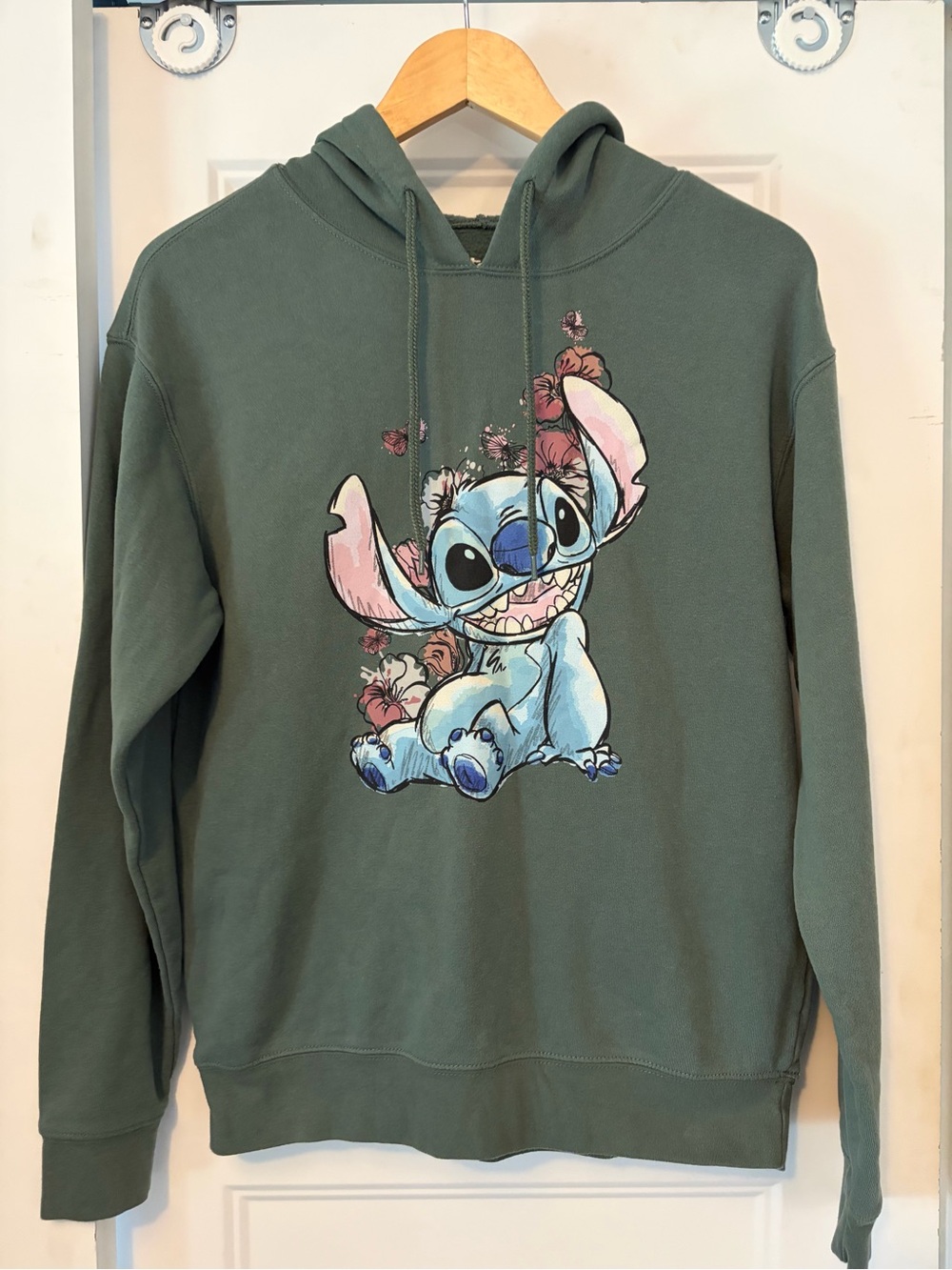 Disney Olive Green Stitch Floral Graphic Hoodie